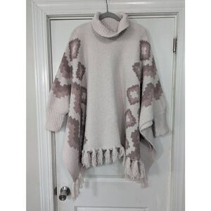 Barefoot Dreams Cream and Brown Poncho